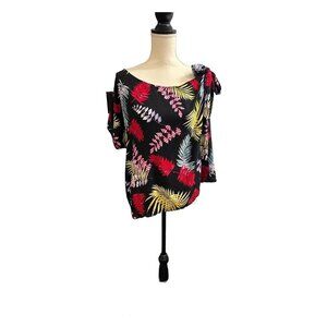 Laqeyko Womens XL Floral Tropical Top Tie Shoulder Bright Colorful Vacation